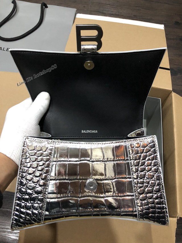 Balenciaga專櫃爆款大號手提女包 巴黎世家升級版鱷魚銀色銀扣Hourglass沙漏包 fyj1658